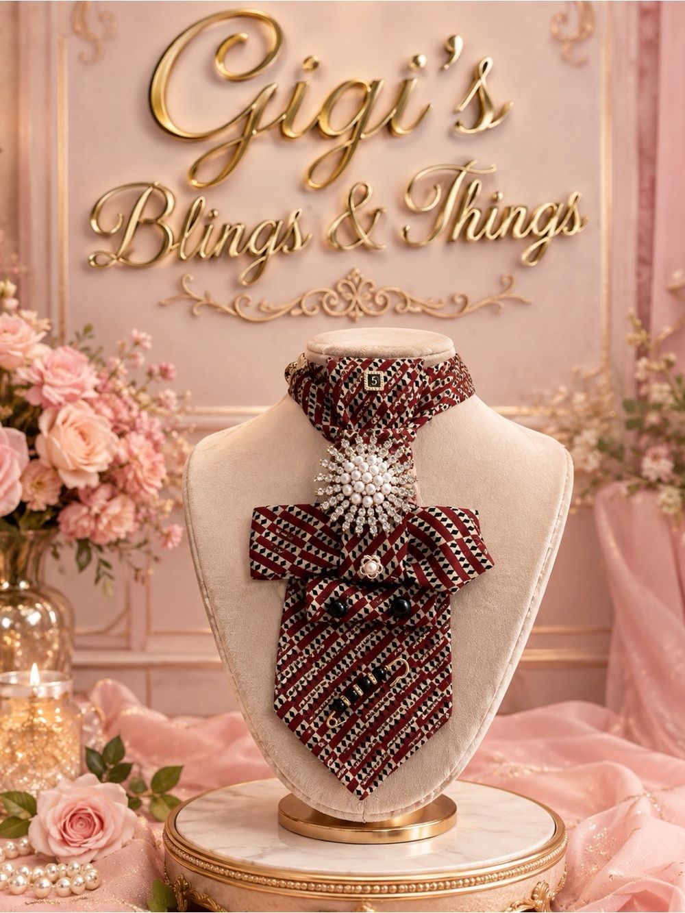 Gigi's Red Patterned Pearl Cluster Necklace